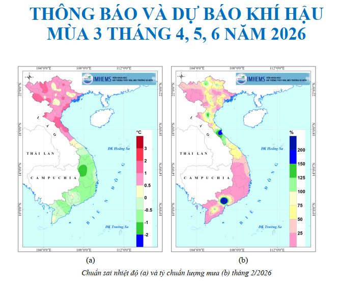 THÔNG BÁO VÀ DỰ BÁO KHÍ HẬU MÙA 3 THÁNG 4, 5, 6 NĂM 2026